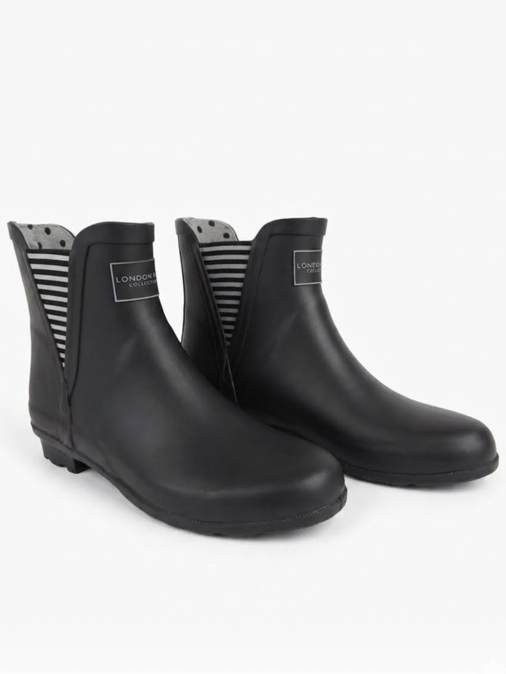 London Fog Piccadilly Black Ankle Rain Boots 8 Waterproof Chelsea Rubber Bootie